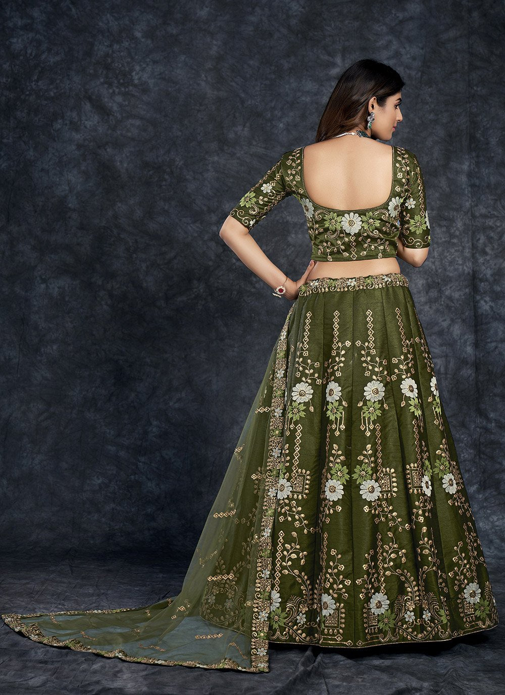 A Line Lehenga Silk Green Dimond Lehenga Choli