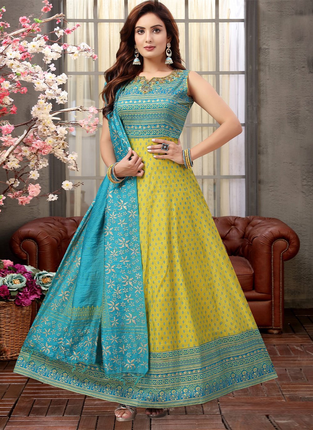 Trendy Suit Silk Aqua Blue Embroidered Salwar Kameez