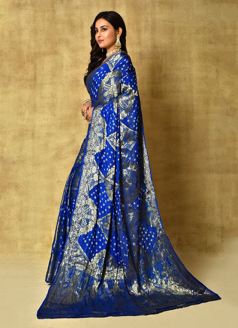 Bandhej Saree Silk Blue Weaving Saree