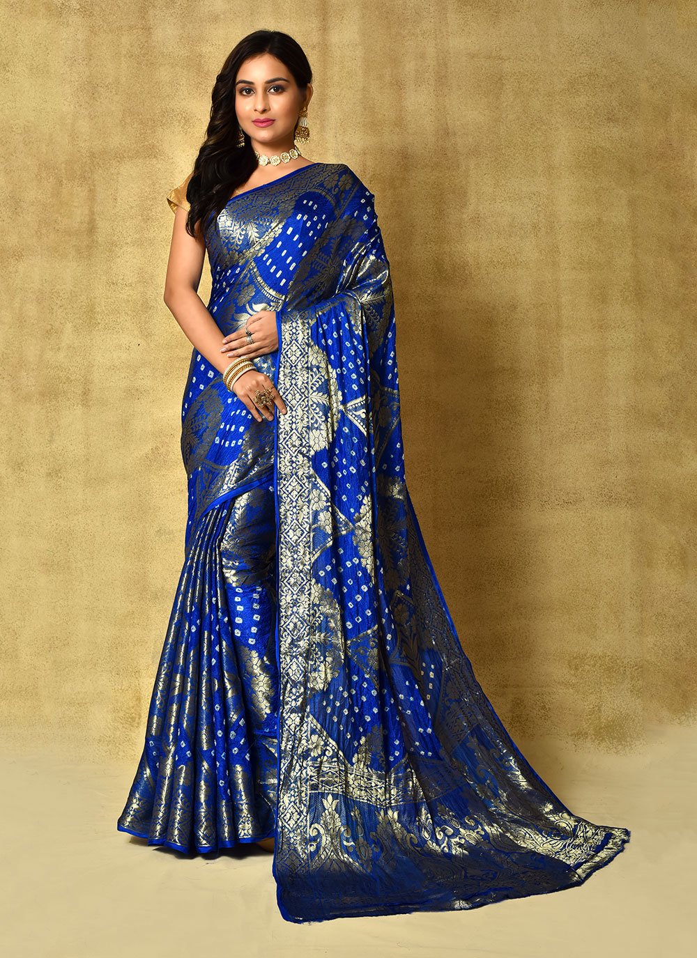 Bandhej Saree Silk Blue Weaving Saree