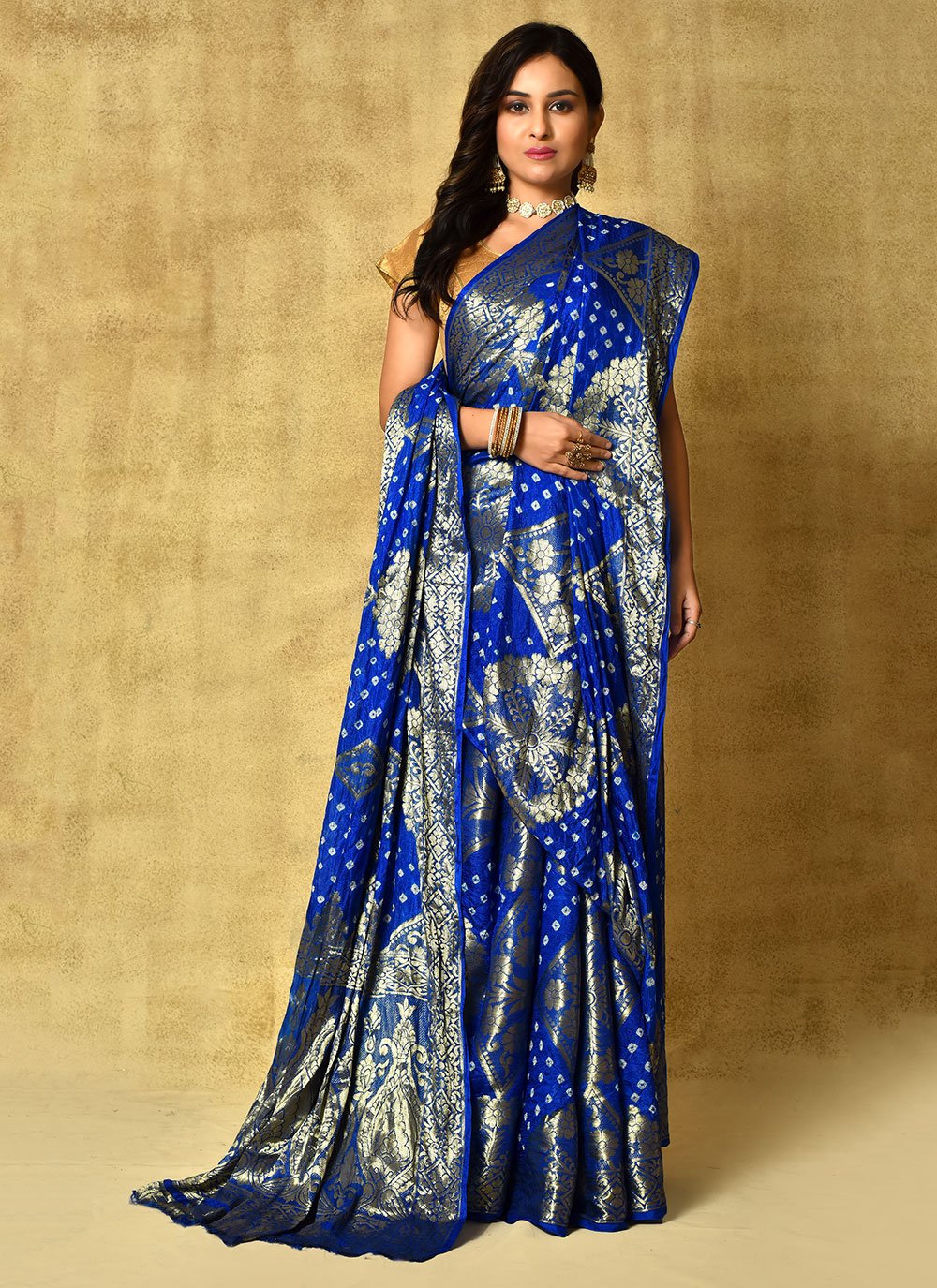 Bandhej Saree Silk Blue Weaving Saree