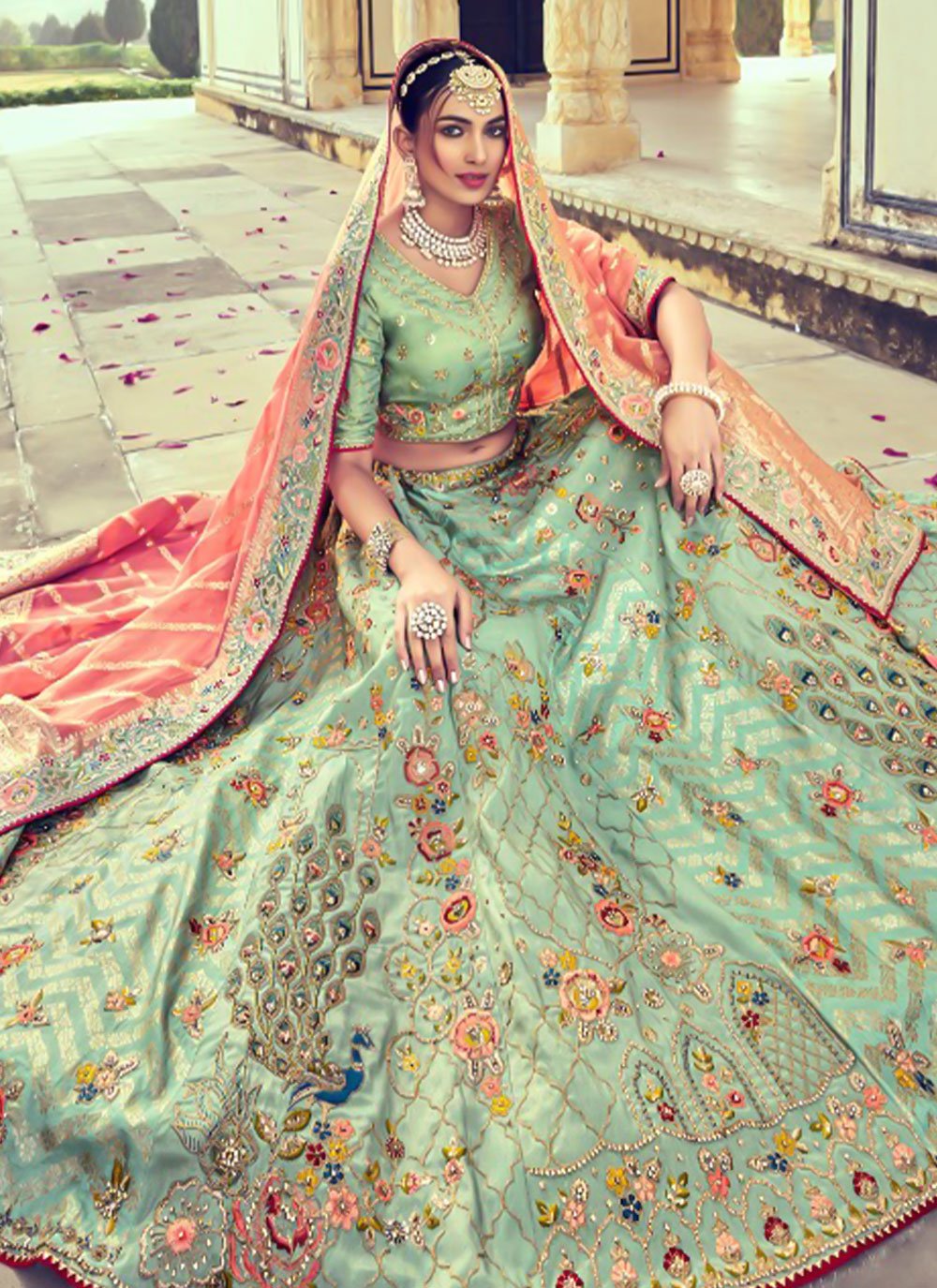 Lehenga Choli Silk Sea Green Beads Lehenga Choli