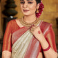 Classic Silk Beige Red Fancy Work Saree