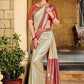 Classic Silk Beige Red Fancy Work Saree
