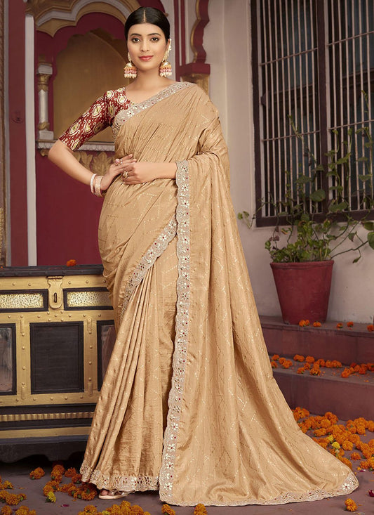 Classic Silk Beige Foil Print Saree