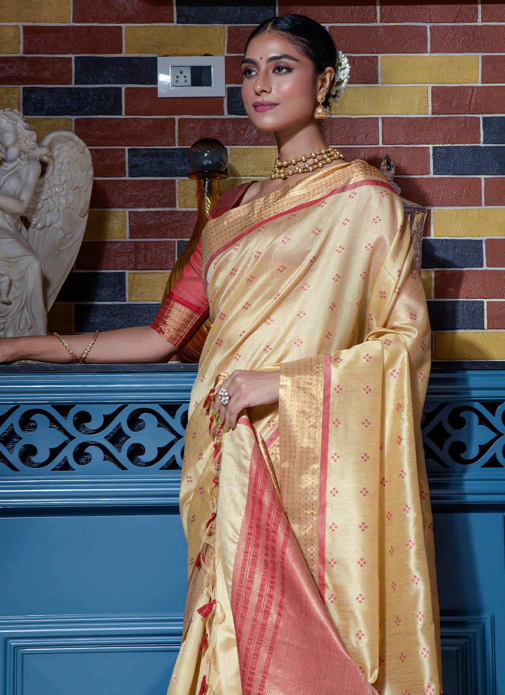 Designer Silk Beige Woven Saree