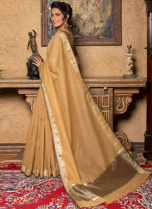 Classic Linen Silk Beige Patch Border Saree