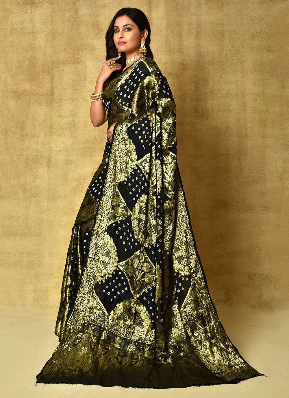 Bandhej Saree Silk Black Weaving Saree