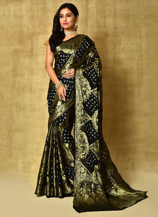 Bandhej Saree Silk Black Weaving Saree