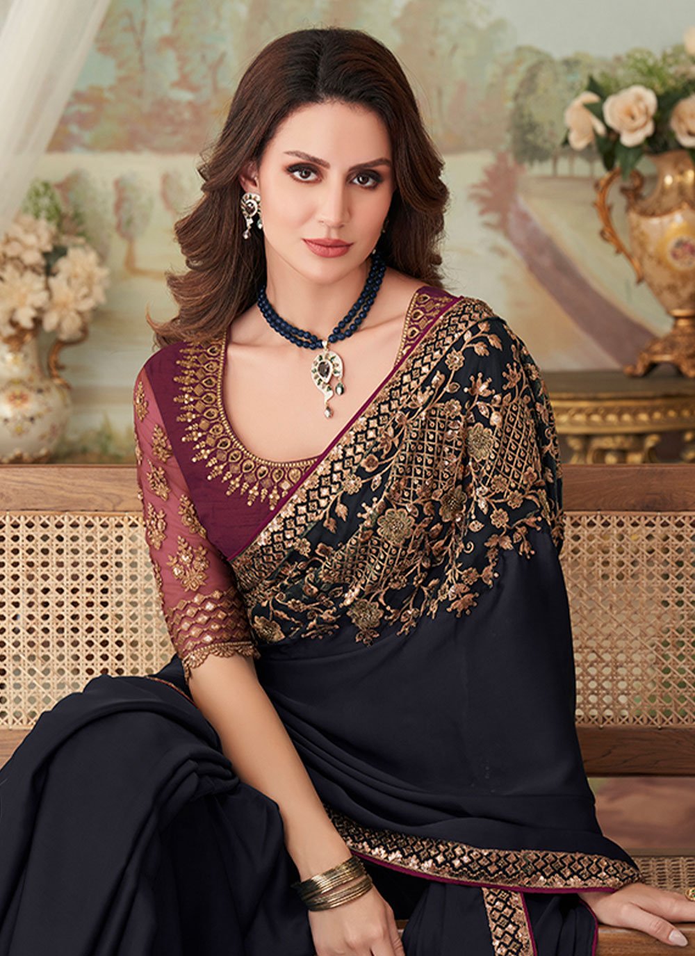 Contemporary Silk Black Embroidered Saree