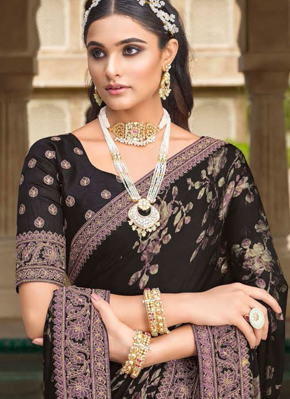 Contemporary Silk Black Embroidered Saree