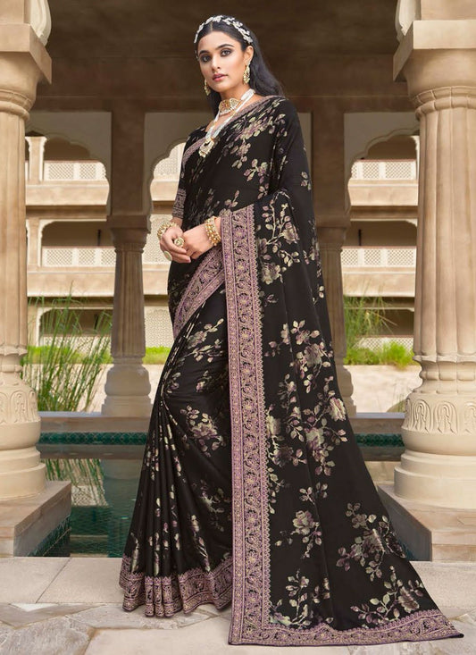 Contemporary Silk Black Embroidered Saree