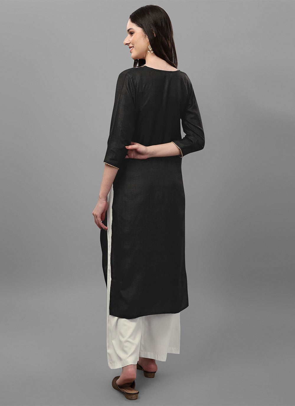 Designer Kurti Silk Black Jacquard Work Kurtis