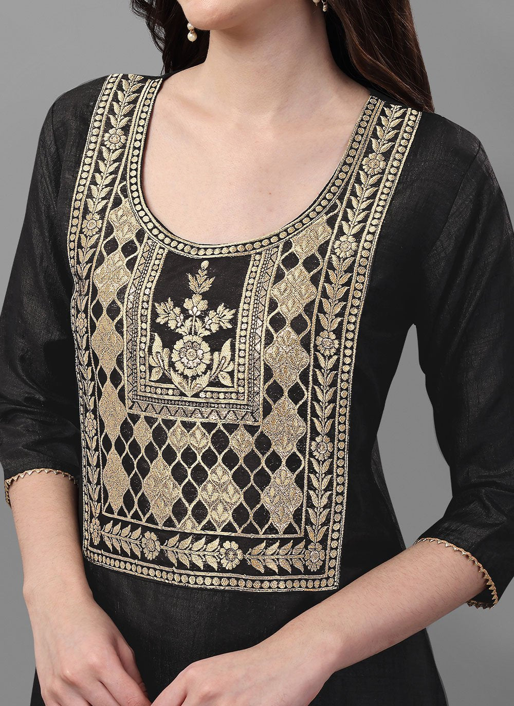 Designer Kurti Silk Black Jacquard Work Kurtis