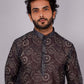 Kurta Pyjama Silk Black Print Mens