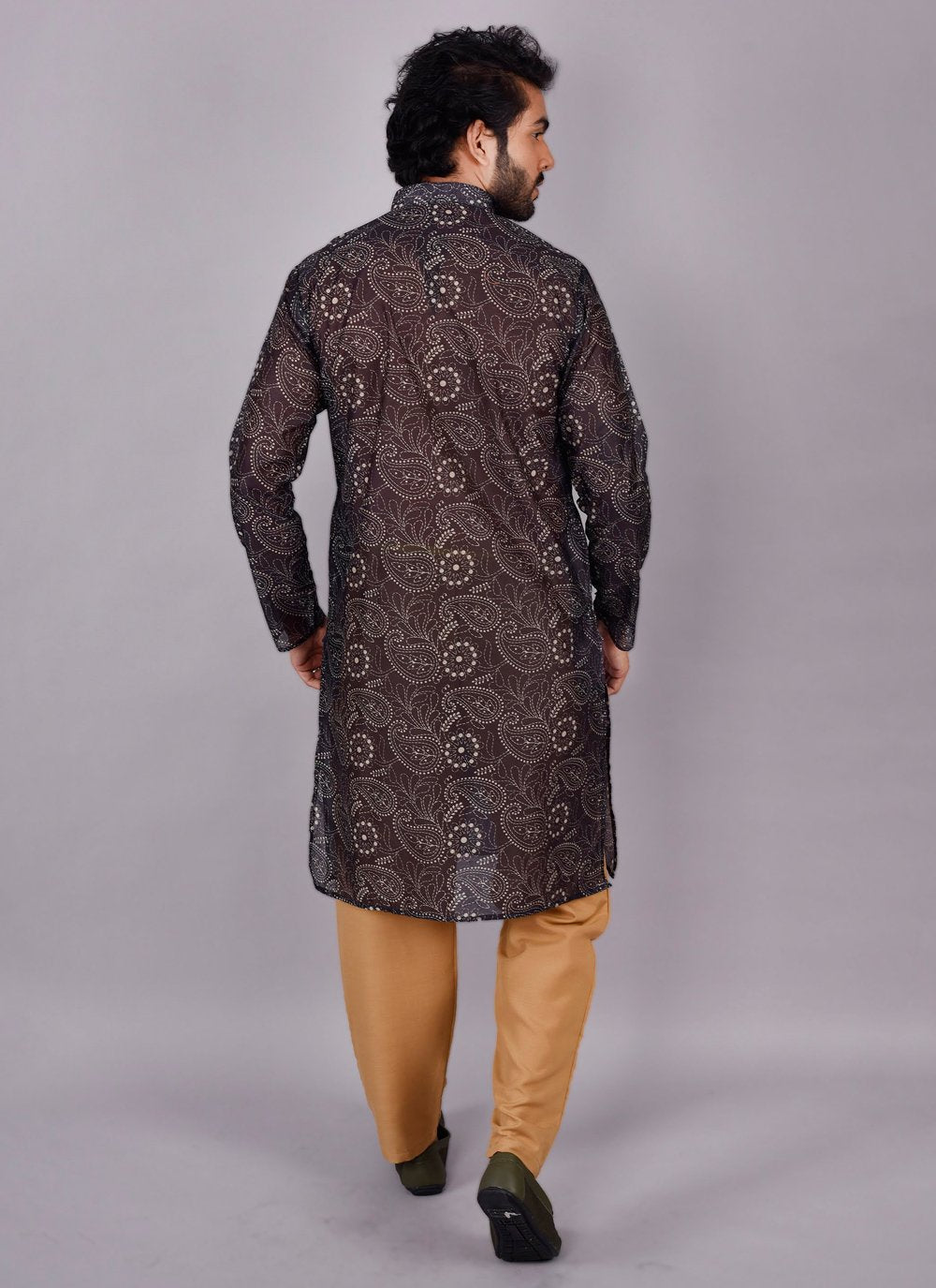 Kurta Pyjama Silk Black Print Mens