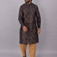 Kurta Pyjama Silk Black Print Mens