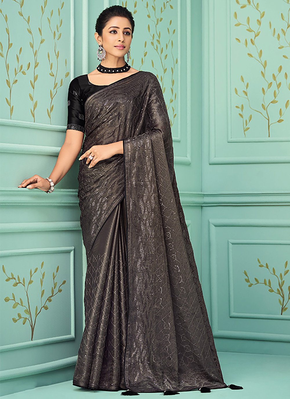 Trendy Saree Silk Black Embroidered Saree