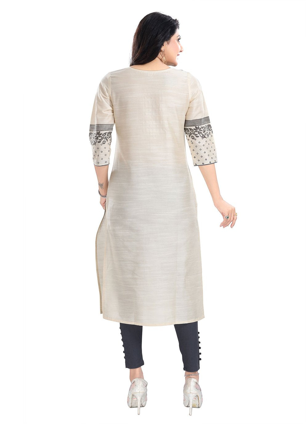 Casual Kurti Silk Blend Beige Print Kurtis