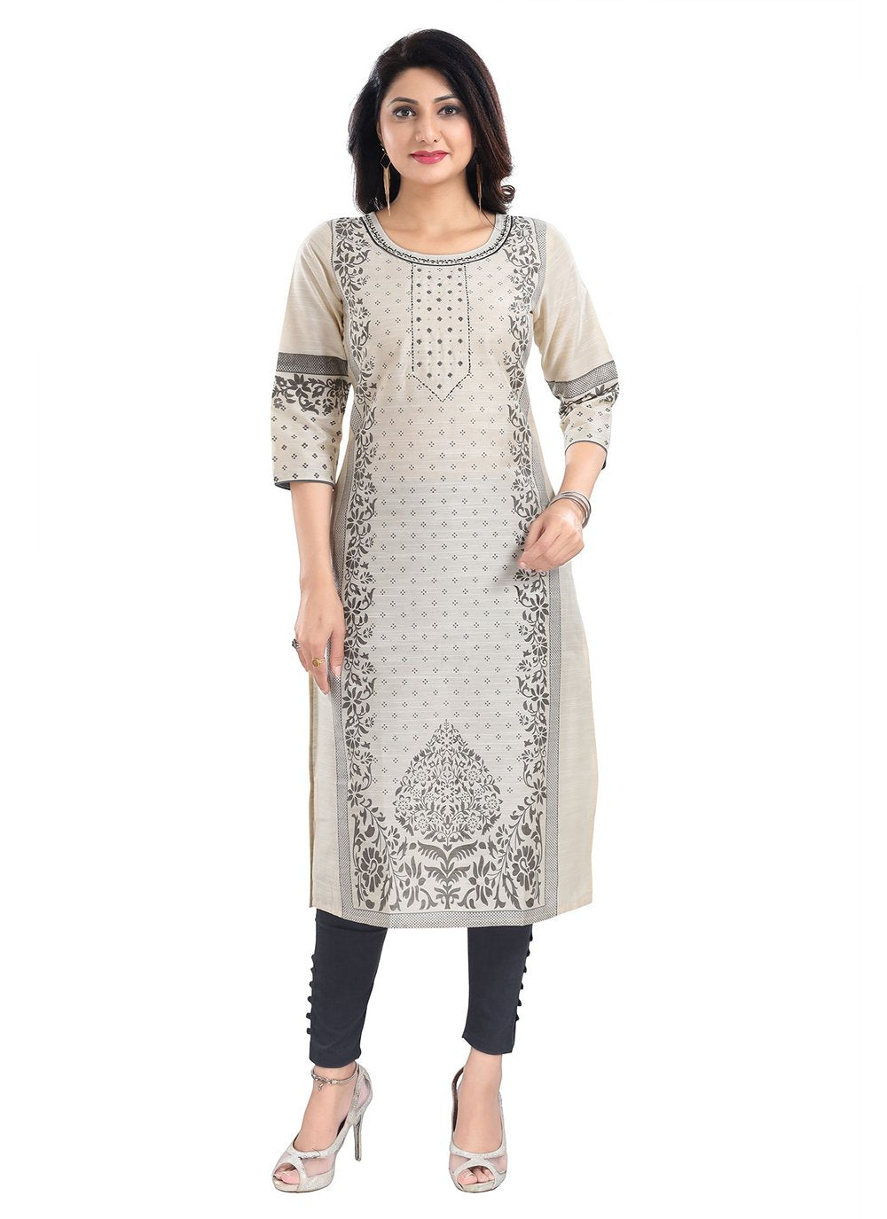 Casual Kurti Silk Blend Beige Print Kurtis