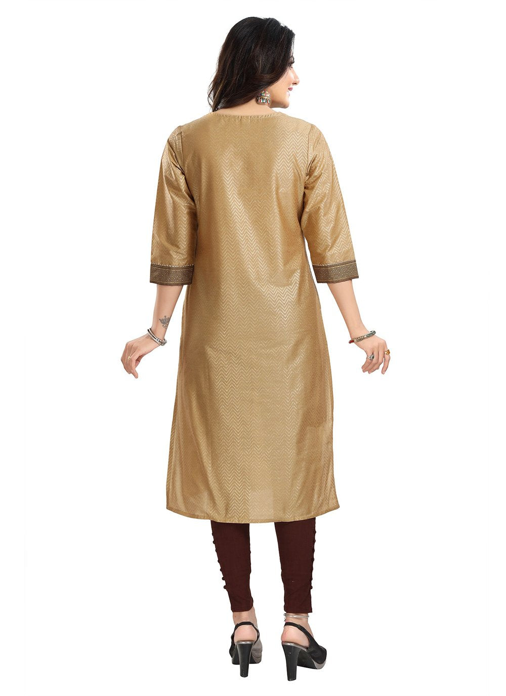 Casual Kurti Silk Blend Brown Fancy Work Kurtis