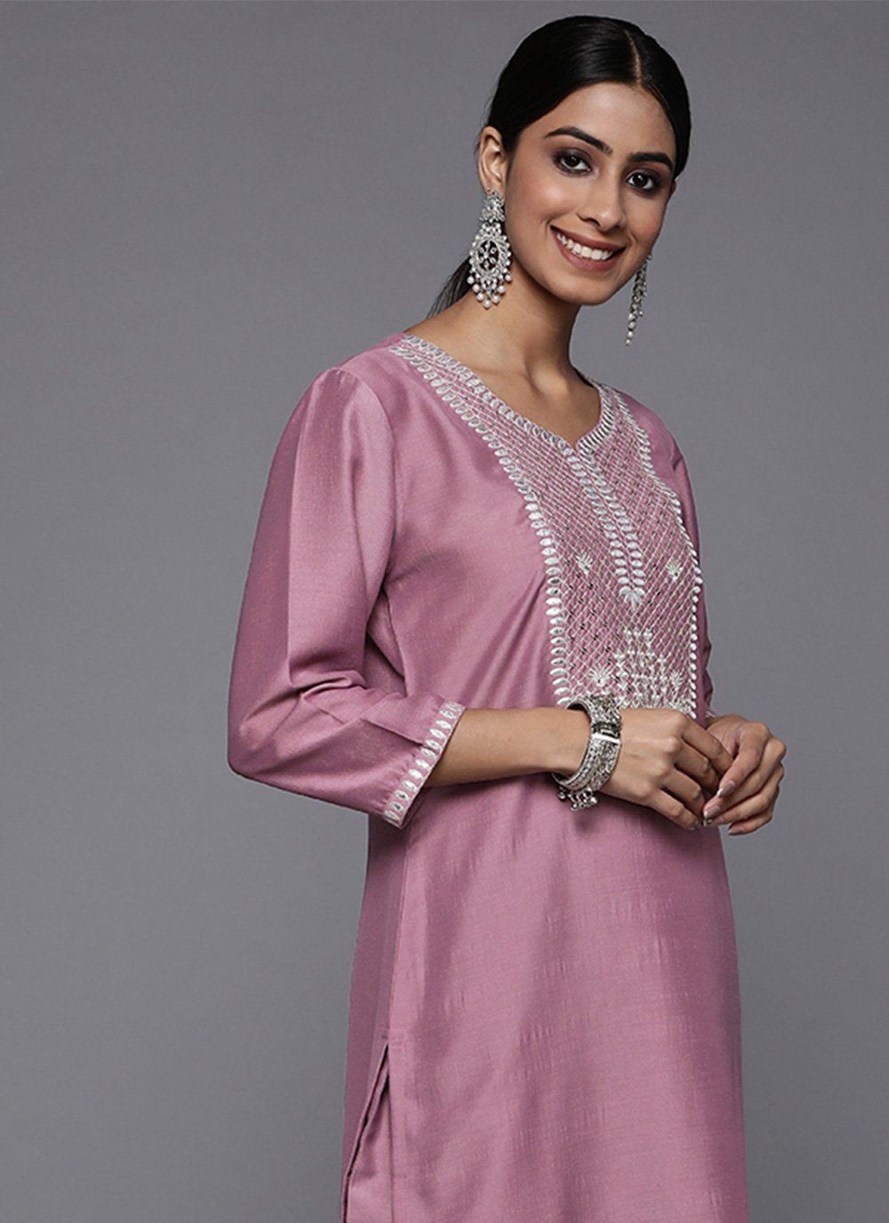 Salwar Suit Silk Blend Lavender Embroidered Salwar Kameez