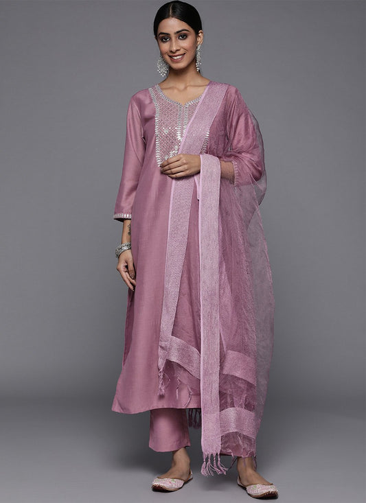 Salwar Suit Silk Blend Lavender Embroidered Salwar Kameez