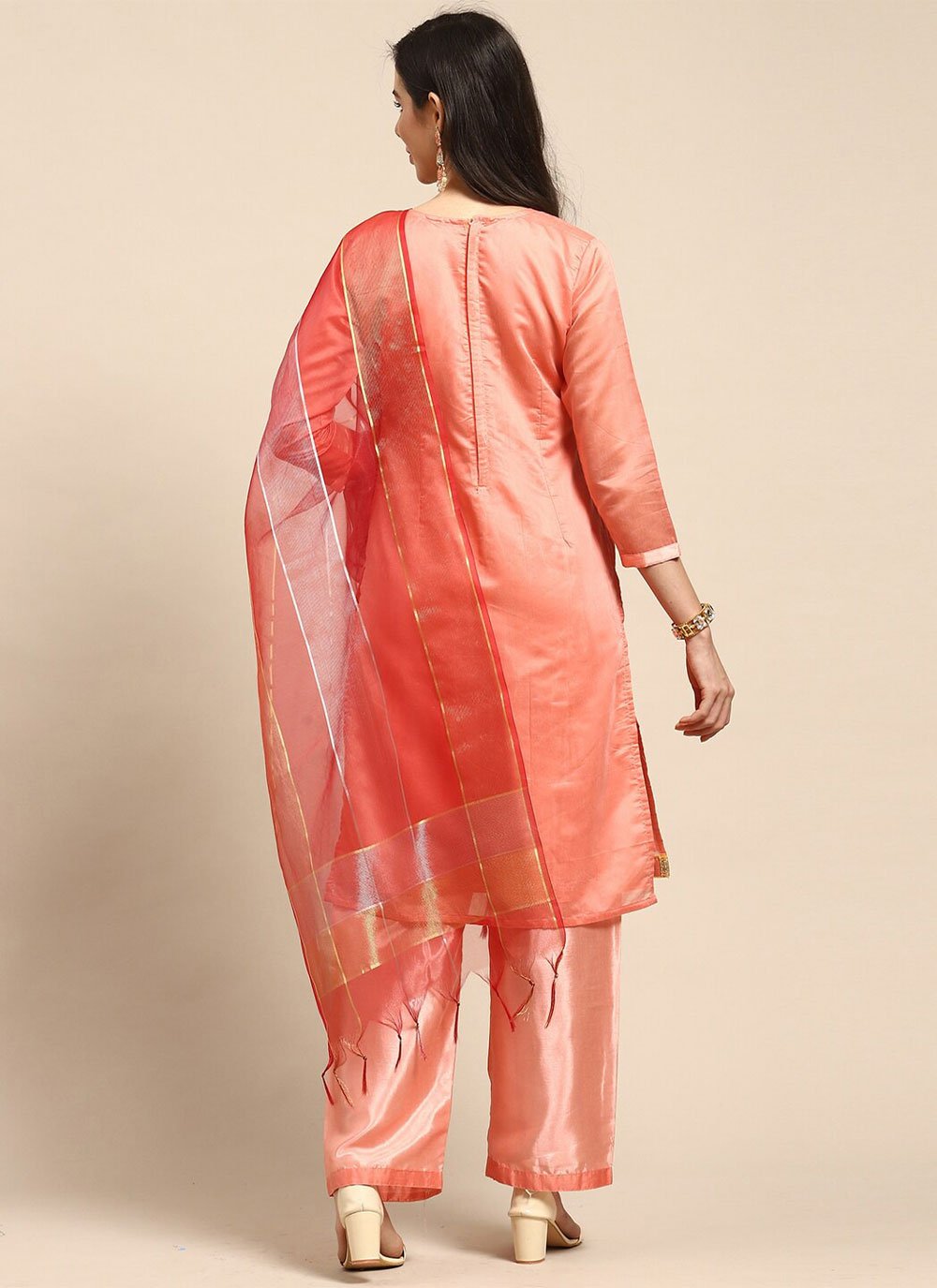 Straight Salwar Suit Silk Blend Pink Embroidered Salwar Kameez