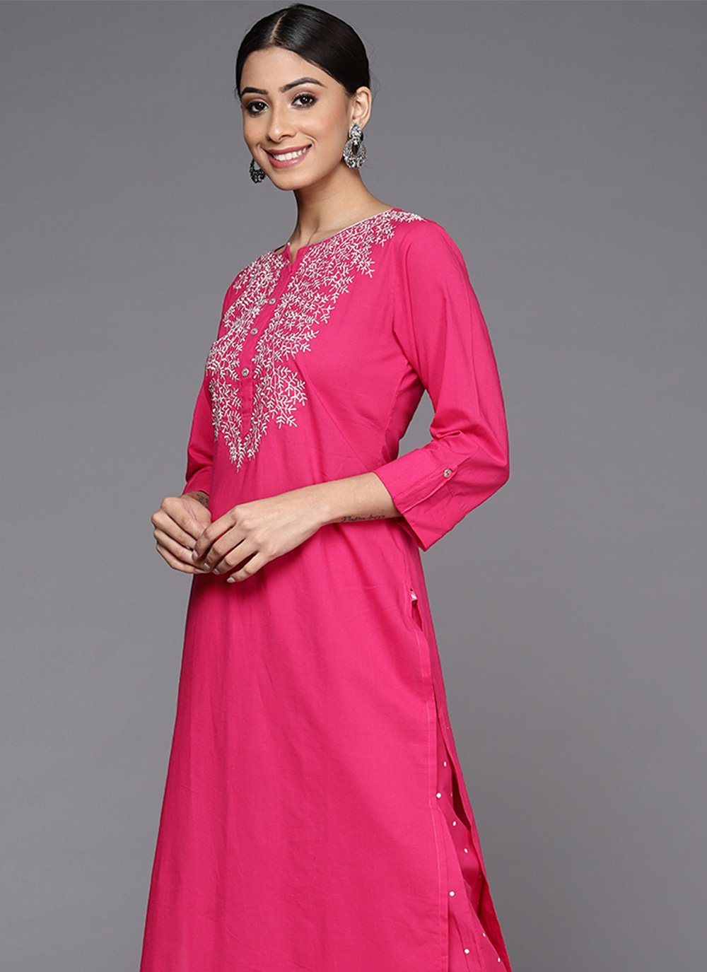 Salwar Suit Silk Blend Pink Print Salwar Kameez