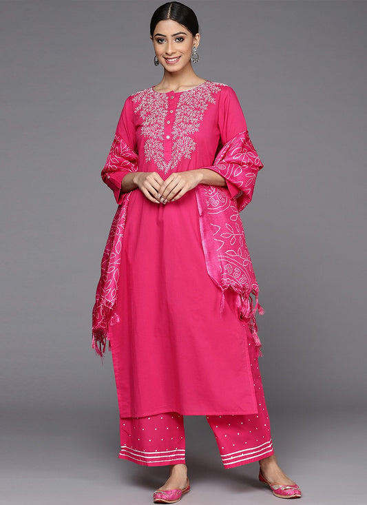 Salwar Suit Silk Blend Pink Print Salwar Kameez