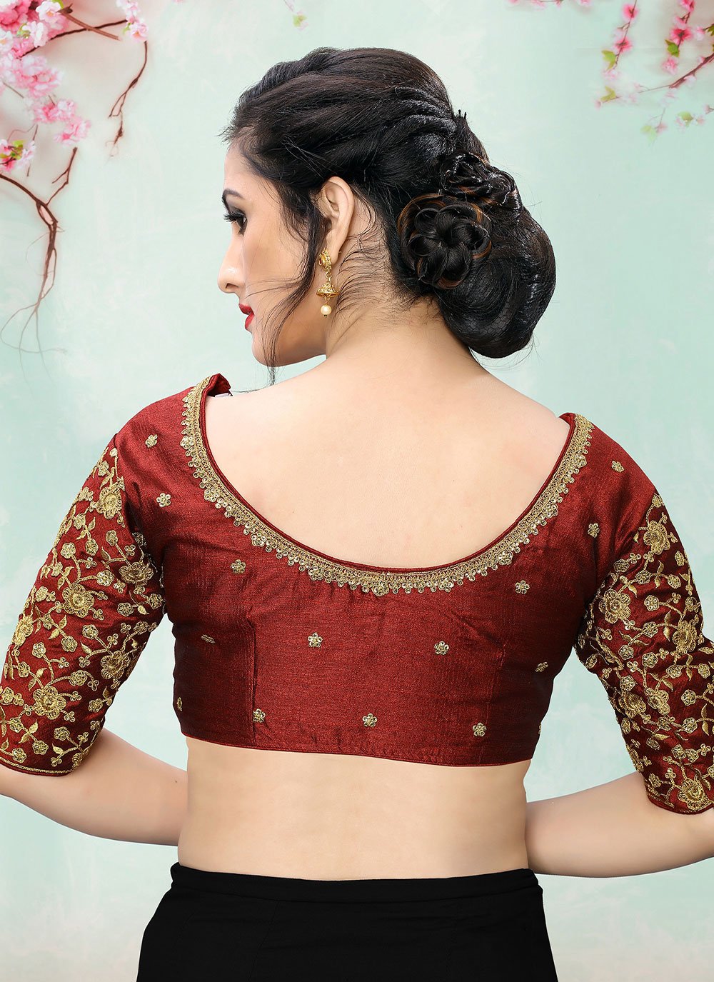 Blouse Silk Maroon Embroidered Blouse