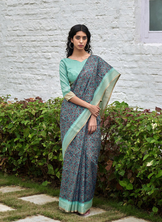 Classic Silk Blue Digital Print Saree