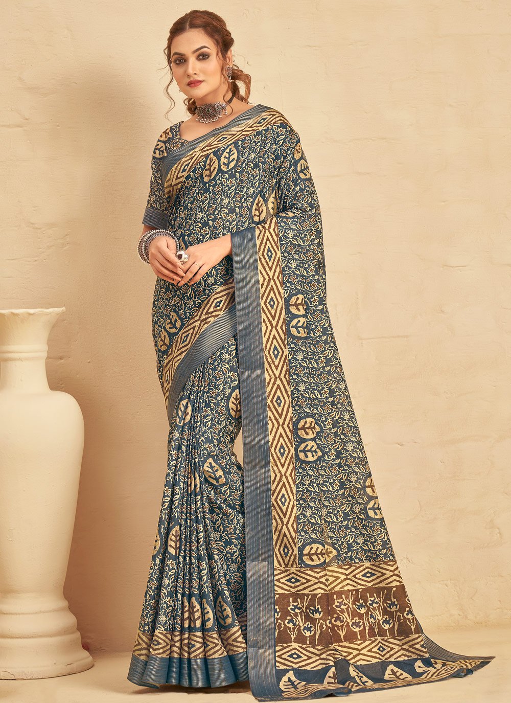 Contemporary Silk Blue Digital Print Saree