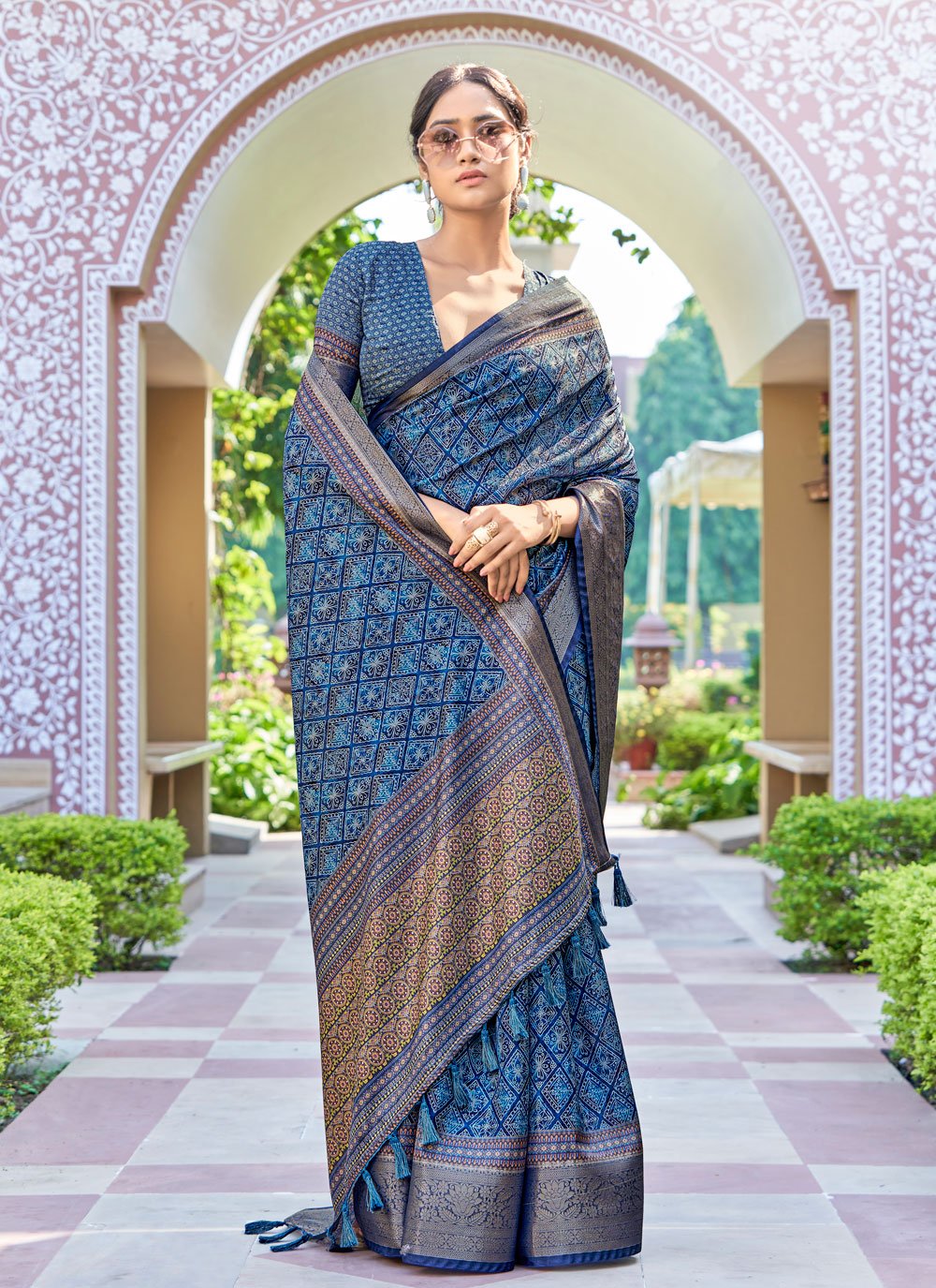 Designer Silk Blue Digital Print Saree