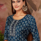 Party Wear Kurti Silk Blue Digital Print Kurtis