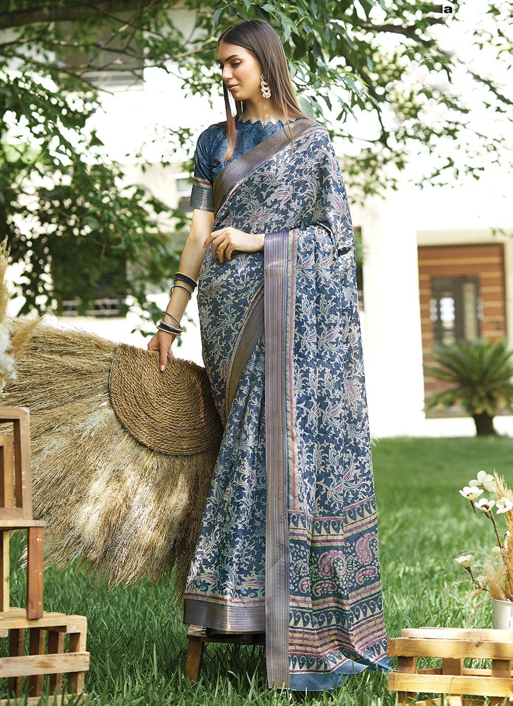 Trendy Saree Silk Blue Digital Print Saree