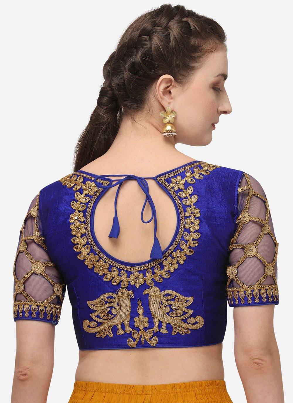 Designer Blouse Silk Blue Embroidered Blouse