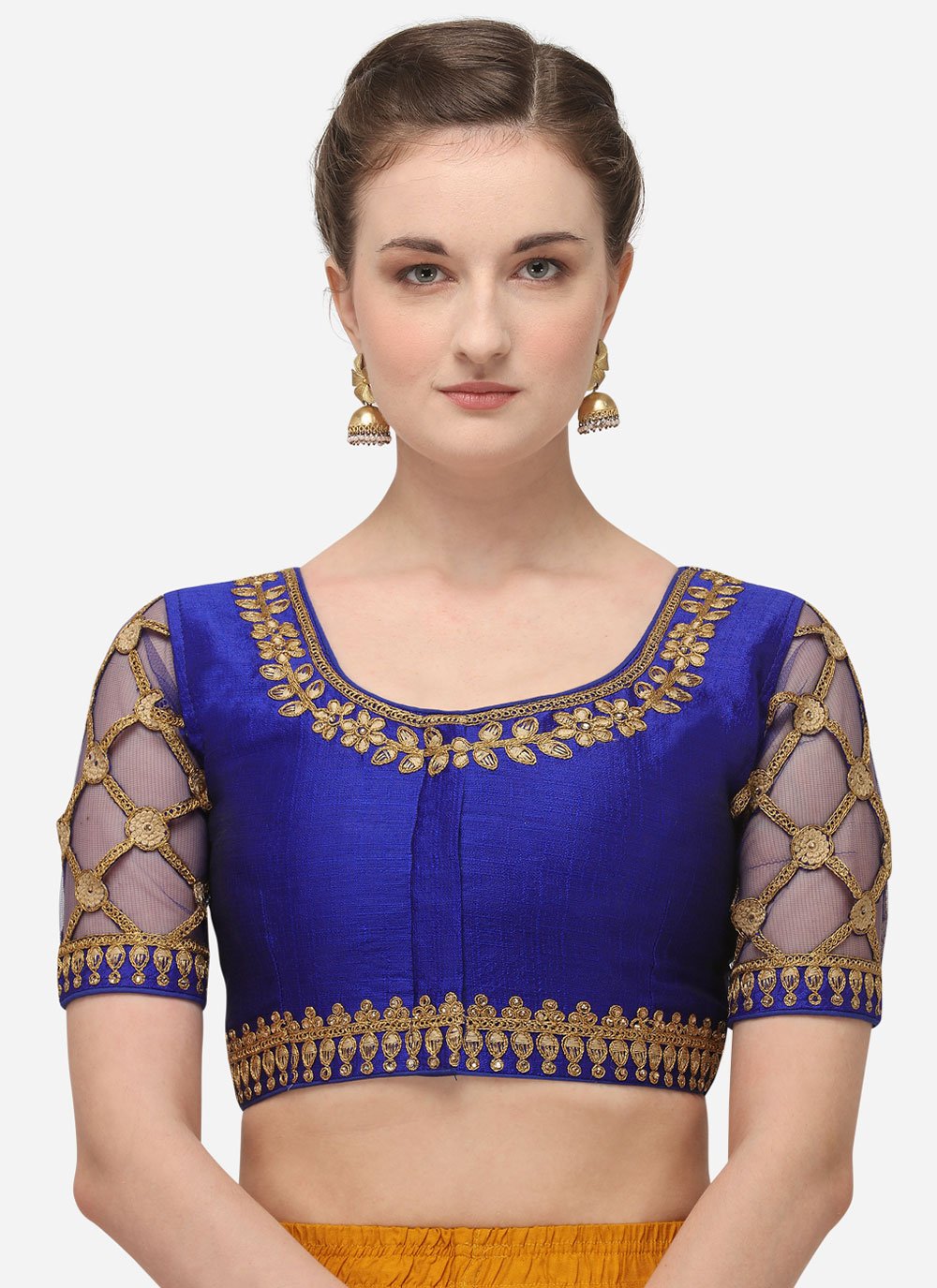 Designer Blouse Silk Blue Embroidered Blouse