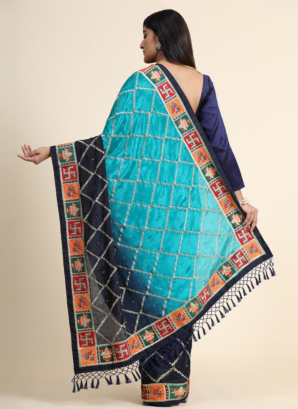 Contemporary Silk Blue Patch Border Saree