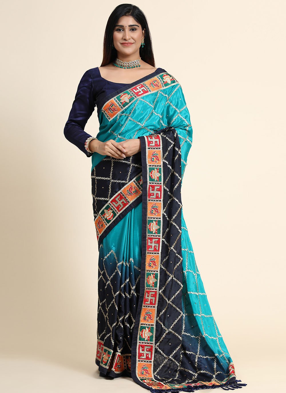 Contemporary Silk Blue Patch Border Saree