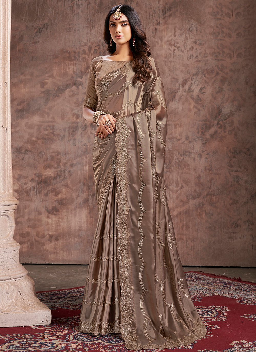 Classic Silk Brown Patch Border Saree