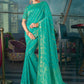 Contemporary Pure Dola Silk Turquoise Embroidered Saree