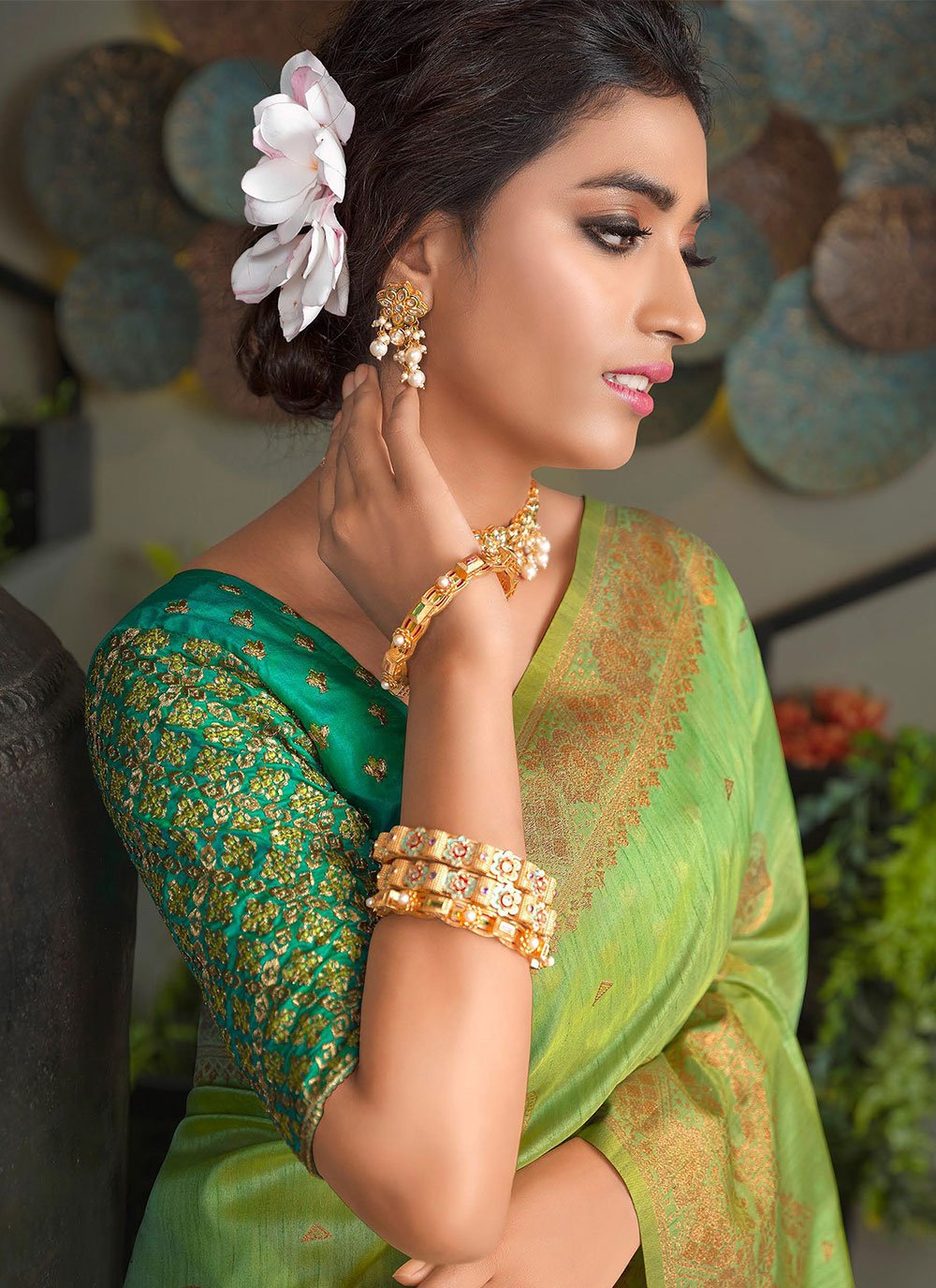 Contemporary Silk Sea Green Patch Border Saree