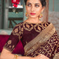 Designer Pure Dola Silk Wine Embroidered Saree