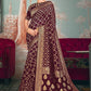 Designer Pure Dola Silk Wine Embroidered Saree