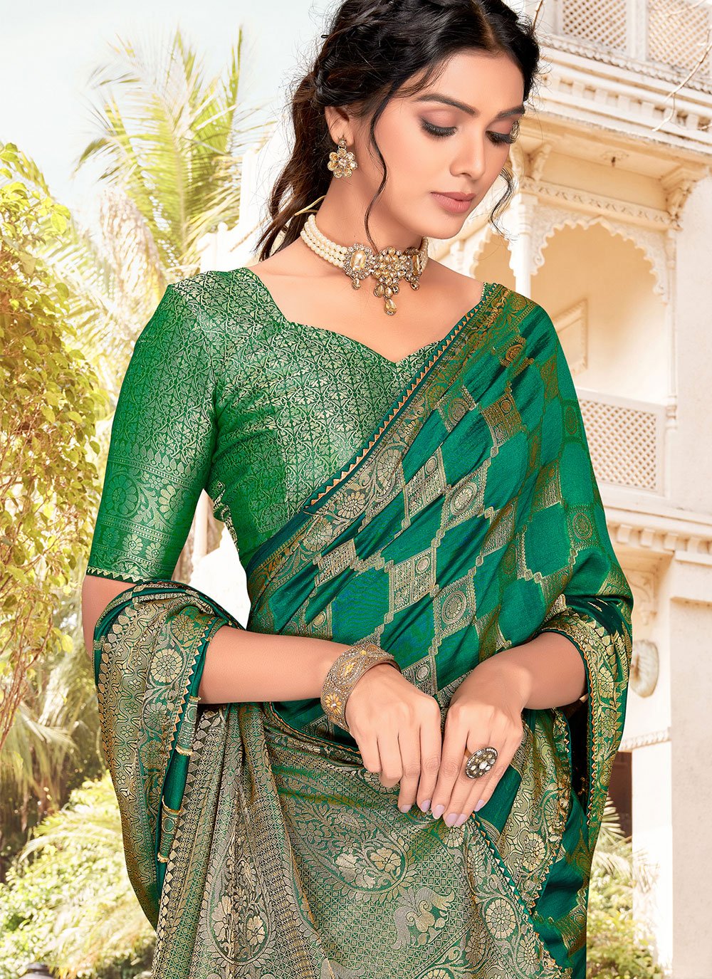 Classic Silk Green Patch Border Saree