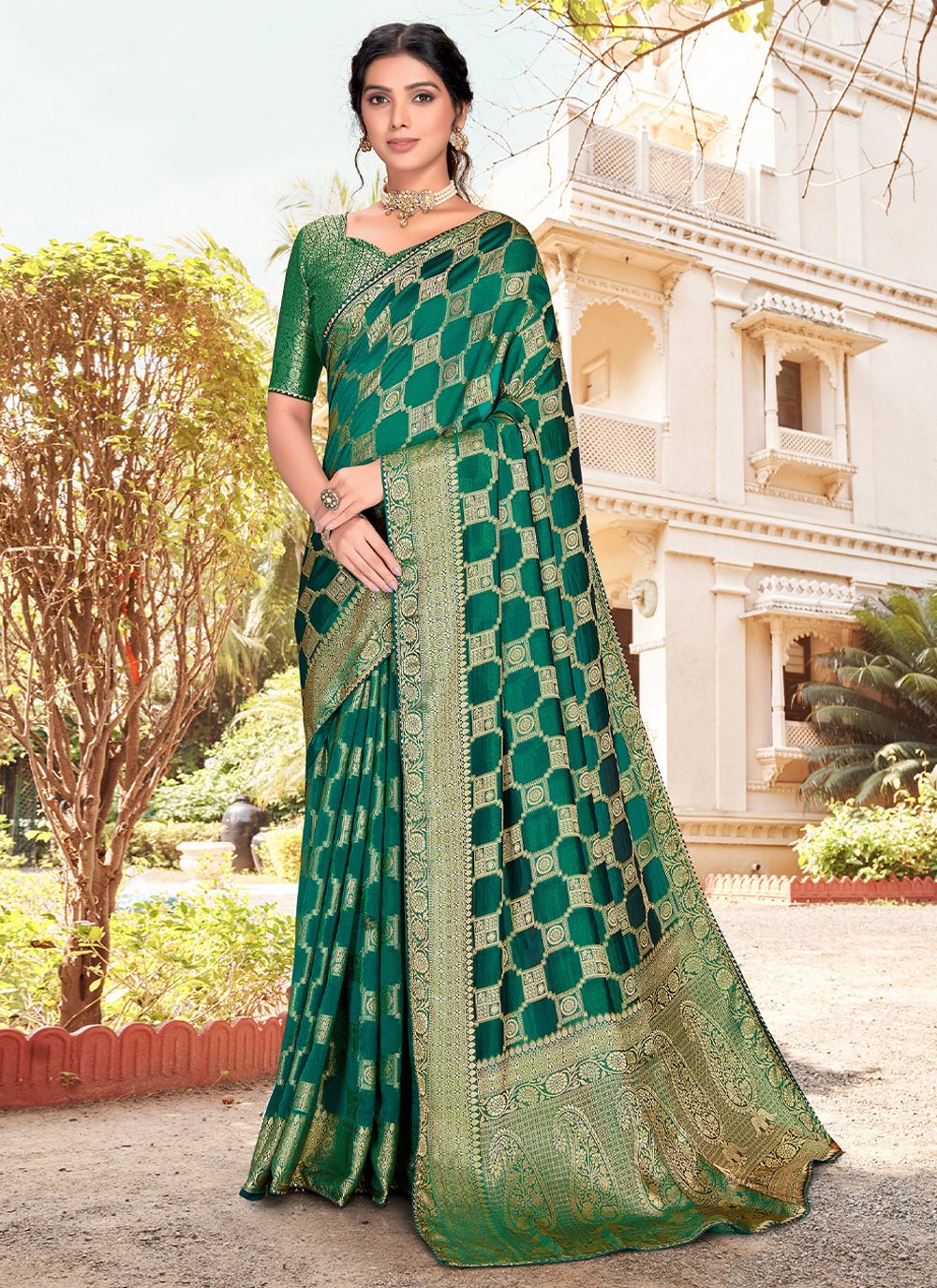 Classic Silk Green Patch Border Saree