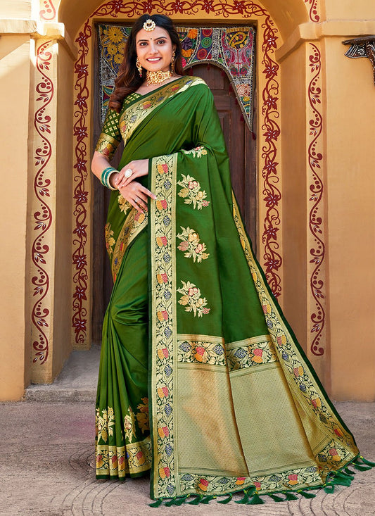 Trendy Saree Silk Green Patch Border Saree