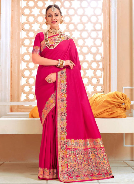 Classic Silk Hot Pink Patch Border Saree