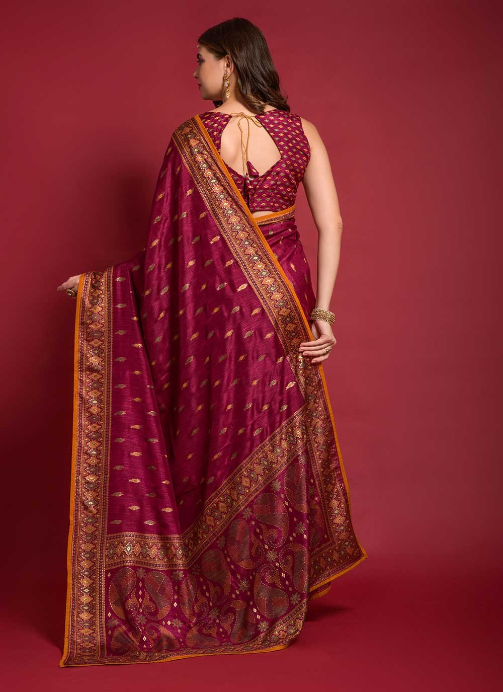 Casual Silk Maroon Foil Print Saree